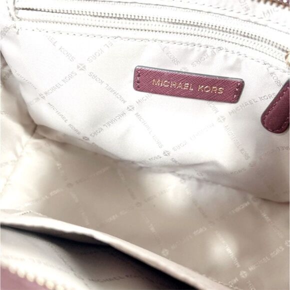 Michael Kors Selma Medium Saffiano Leather Satchel Studded/Love in Merlot - Picture 6 of 7